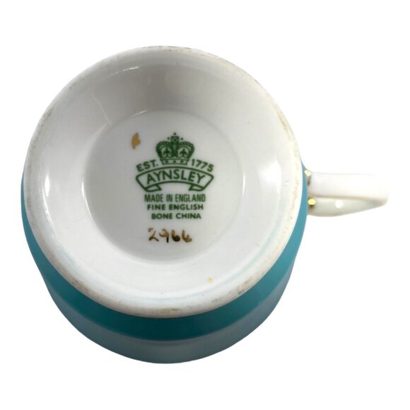 Aynsley Bone China Company Vintage Teacup & Saucer Set Turquoise Gold Trim - Picture 5 of 9
